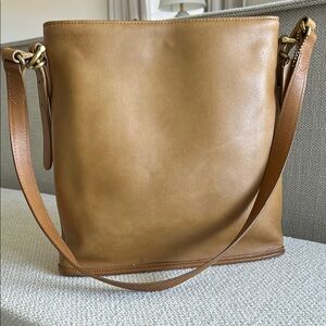 Vintage Coach Saddle Leather Shoulder Tote with Brass Hardware